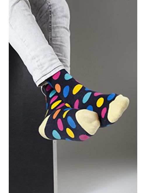 Socks n Socks - Men's 5-pairs Luxury Cotton Cool Funky Colorful Patterned Fashion Polka Dot Designer Stripe Fun Argyle Dress Socks with Gift Box
