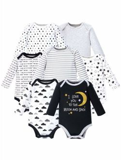 Baby Cotton Long-Sleeve Bodysuits 7pk, Moon And Back, 0-3 Months
