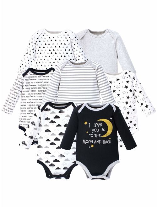 Hudson Baby Cotton Long-Sleeve Bodysuits 7pk, Moon And Back, 0-3 Months