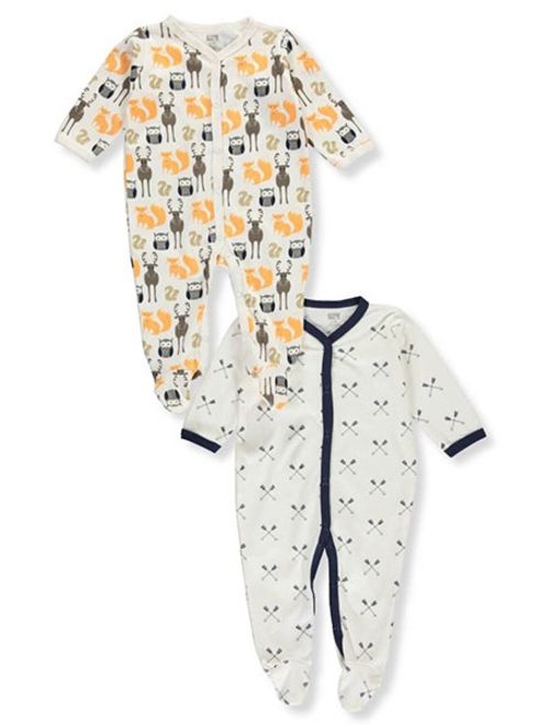 Hudson Baby Infant Boy Cotton Snap Sleep and Play 2pk, Cream Forest, 0-3