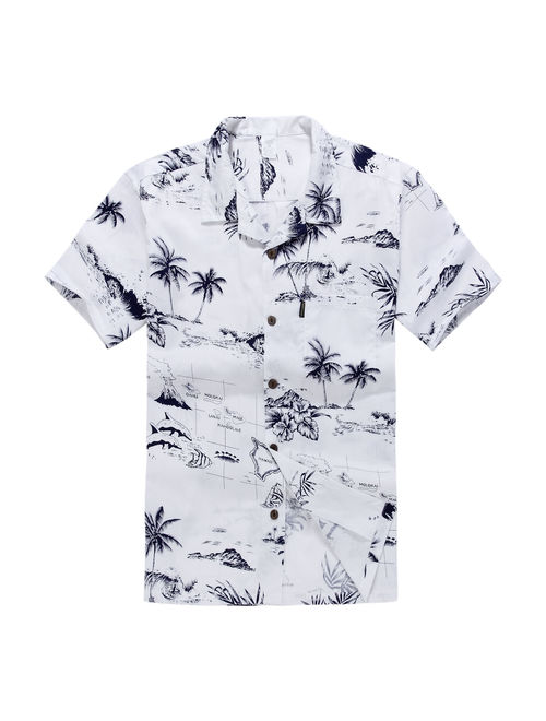 Hawaiian Shirt Aloha Shirt in White Map