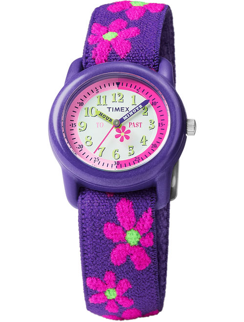 Timex Girls Time Machines Purple Floral Watch, Elastic Fabric Strap