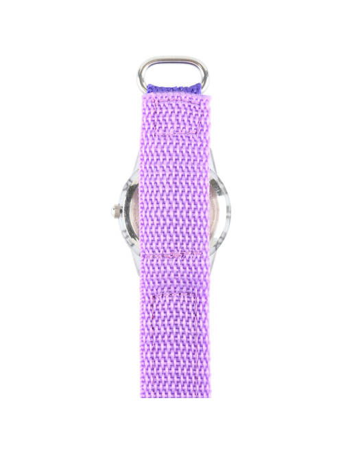 Finding Dory, Nemo and Dory Girls' Plastic Time Teacher Watch, Purple Hook and Loop Nylon Strap