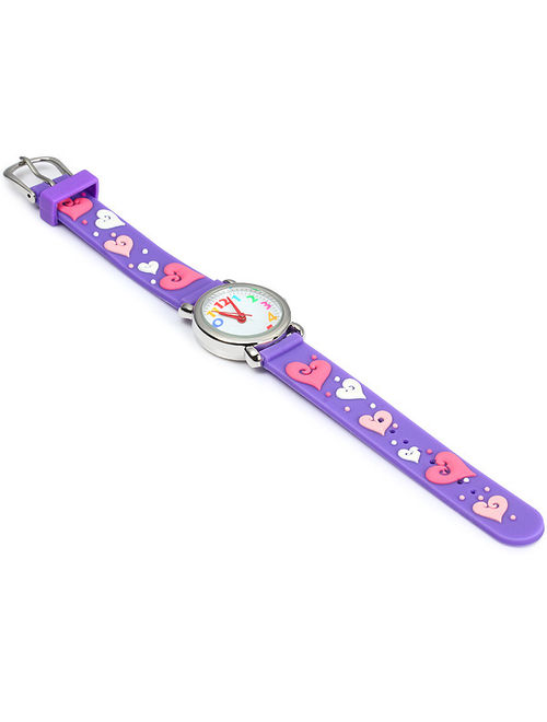 Waterproof 3D Cute Cartoon Digital Silicone Wristwatches Time Teacher Gift for Little Girls Boy Kids Children (Purple -Love)