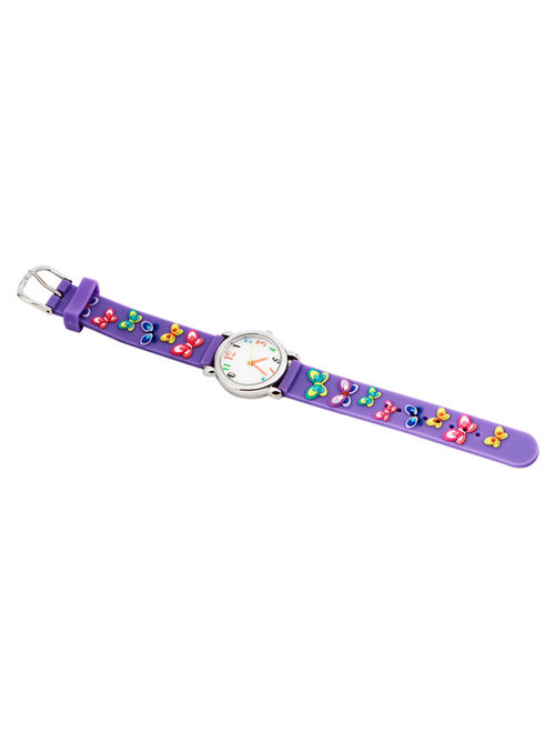 3D Lovely Cartoon Children Watch Silicone Strap Waterproof Digital Round Quartz Wristwatches Time Teacher Gift for Girls Purple-butterfly