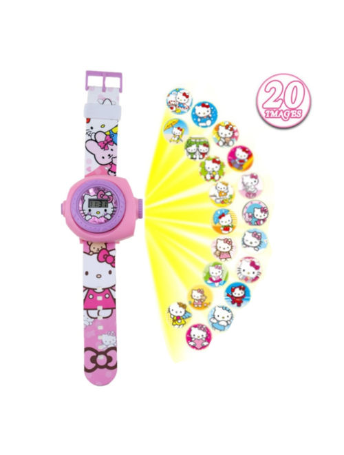 Hello Kitty Style 3D - 20 Projection Girls Digital Pink Watch with Hello Kitty Stickers, HK-P