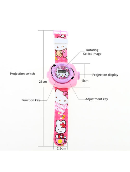 Hello Kitty Style 3D - 20 Projection Girls Digital Pink Watch with Hello Kitty Stickers, HK-P