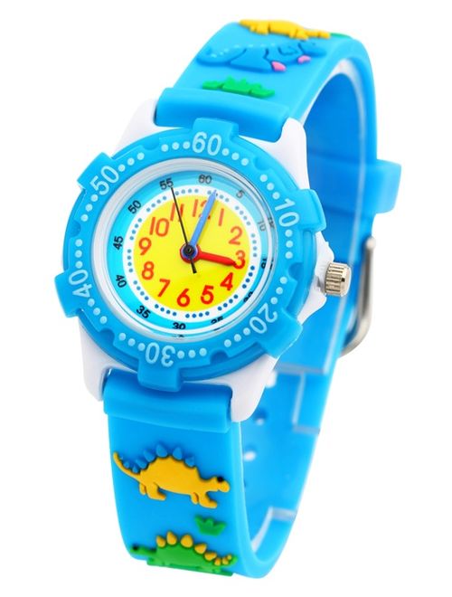 3D Lovely Cartoon Children Watch Silicone Strap Waterproof Digital Round Quartz Wristwatches Time Teacher Gift for Girls Blue