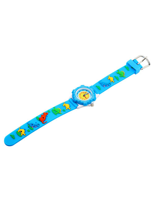 3D Lovely Cartoon Children Watch Silicone Strap Waterproof Digital Round Quartz Wristwatches Time Teacher Gift for Girls Blue