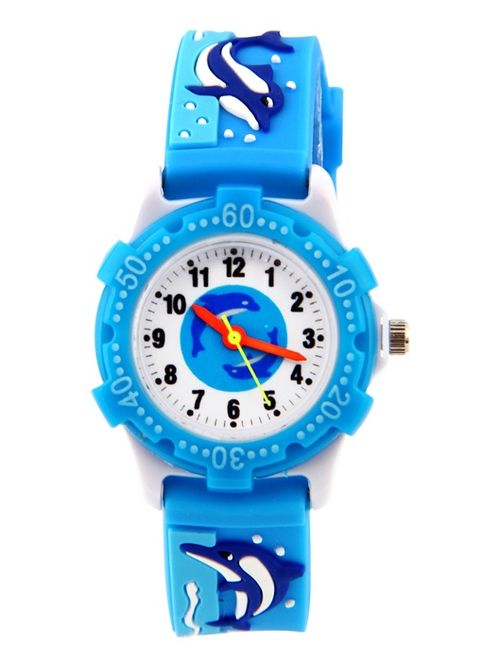 3D Lovely Cartoon Children Watch Silicone Strap Waterproof Digital Round Quartz Wristwatches Time Teacher Gift for Girls Blue-whale