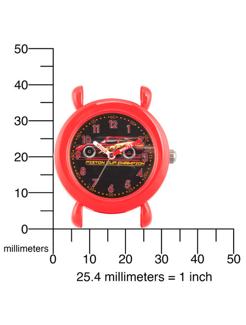 Cars 3 Lightning McQueen Boys' Red Plastic Time Teacher Watch, Black Silicone Strap