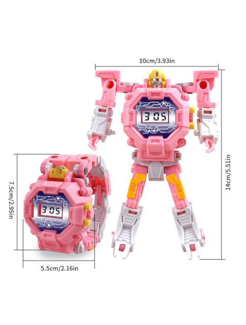 Transformation Children Transformer Defender LED Watch Pink Robot Digital Toy Wristwatch, W-ROBOT-PINK