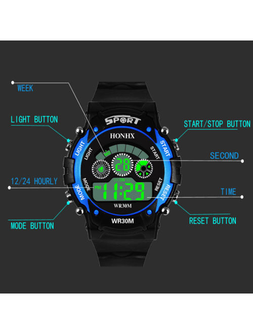 Children Digital Watch Waterproof Outdoor LED Luxury Alarm Date Sports Students Automatic Mechanical Gift Multifunction Wristwatches