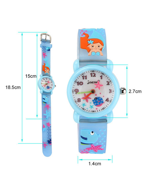 3D Lovely Cartoon Children Watch Silicone Strap Waterproof Digital Round Quartz Wristwatches Time Teacher Gift for Girls Mermaid - Blue