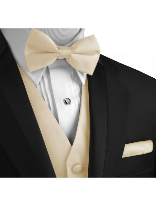 Men's Gold Satin Tuxedo Vest & Bow-Tie Set Formal Dress Wedding Prom