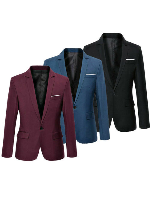 Men's Casual Slim Fit Formal One Button Suit Blazer Coat Jacket Tops Plus Size 