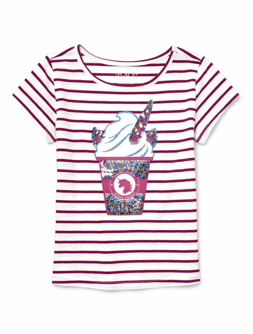 The Children's Place Glitter Unicorn Cut Out Neck Stripe Graphic T-Shirt (Little Girls & Big Girls)
