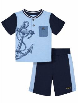 Graphic Raglan T-shirt & Drawstring French Terry Short, 2pc Outfit Set (Toddler Boys)