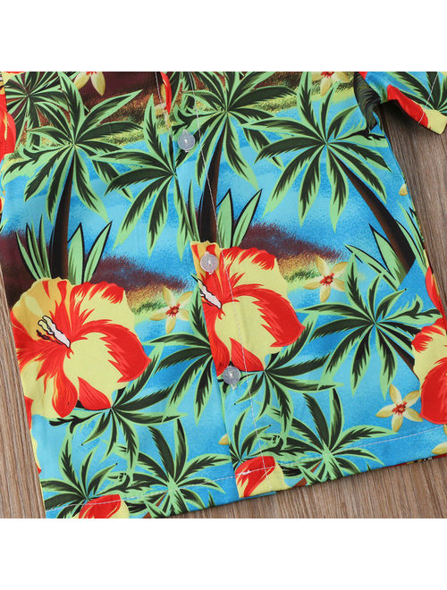 Hawaiian Style Toddler Kids Boys Shirts Summer Coconut tree Print Shirt Summer Short Sleeve Blouse Tops Casual 0-5Y