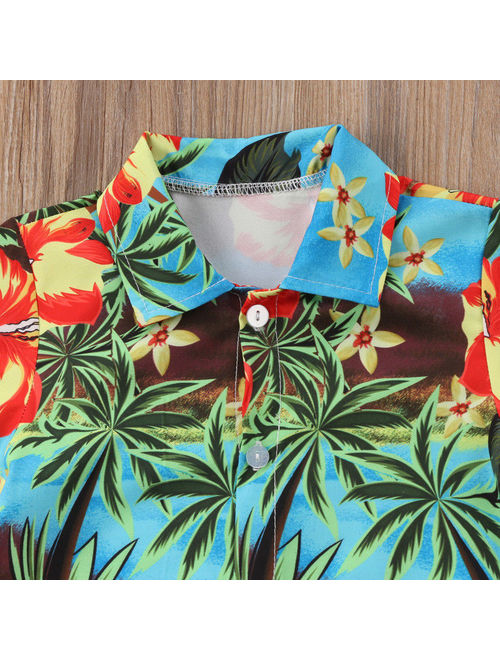 Hawaiian Style Toddler Kids Boys Shirts Summer Coconut tree Print Shirt Summer Short Sleeve Blouse Tops Casual 0-5Y