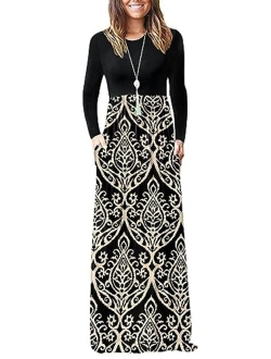 AUSELILY Women Long Sleeve Loose Plain Maxi Dresses With Pockets