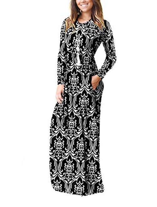 Buy VIISHOW Long Sleeve Loose Plain Empire Waist Maxi Dresses Casual ...