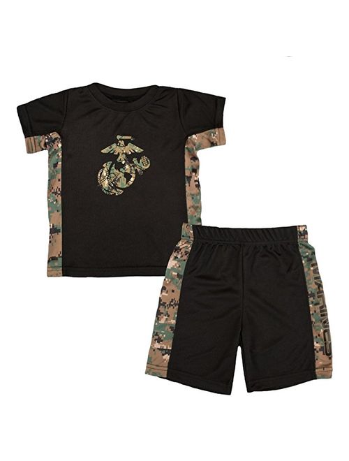 TC Toddler Kids U.S. Marine Corps Logo Woodland Camo Athletic Shorts & T-Shirt Set