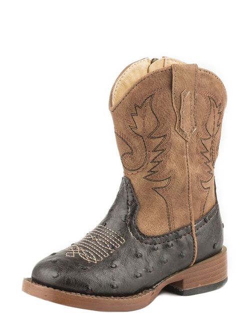 Roper Western Boots Boys Cowboy Cool Ostrich Brown 09-017-1900-1521 BR