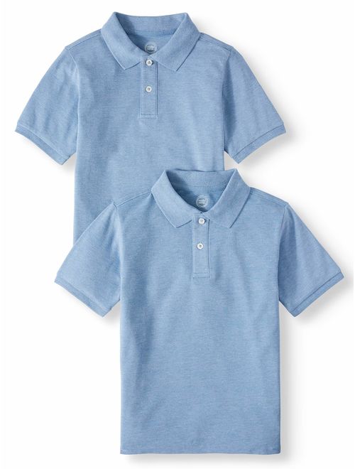 Wonder Nation Boys School Uniform Short Sleeve Pique Polos, 2-piece Multipack (Little Boys & Big Boys)