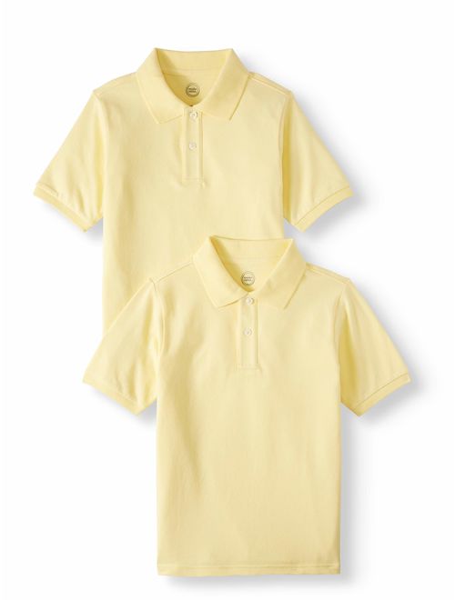 Wonder Nation Boys School Uniform Short Sleeve Pique Polos, 2-piece Multipack (Little Boys & Big Boys)