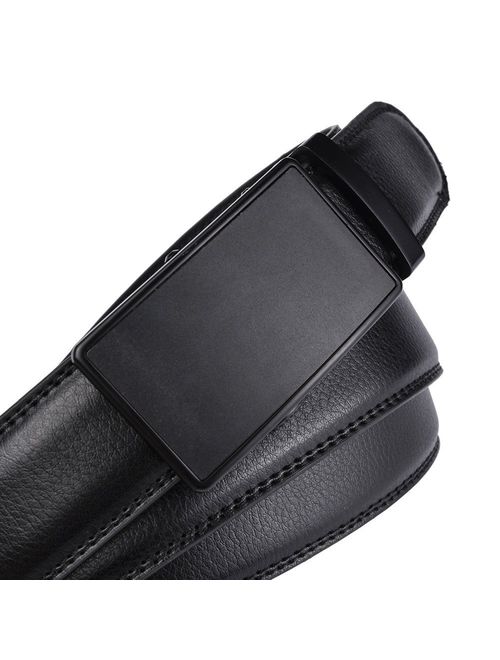 Xhtang Men's Solid Buckle with Automatic Ratchet Leather Belt 35mm Wide 1 3/8"