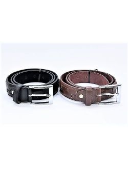 Set of 2 Men's Weave Belts in Black/Brown - 34