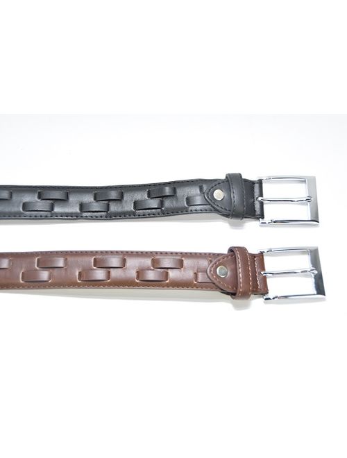 Set of 2 Men's Weave Belts in Black/Brown - 34