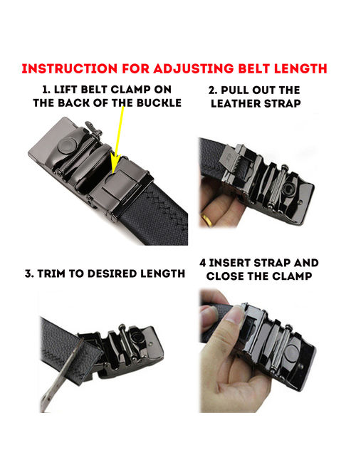 Men's Dress Belt Genuine Leather Automatic Buckle Ratchet Belt, Adjustable Exact Fit Belt