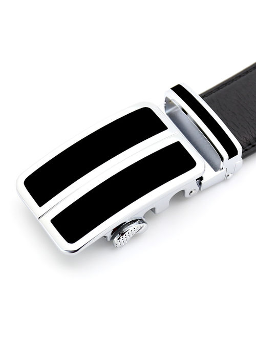 Men's Dress Belt Genuine Leather Automatic Buckle Ratchet Belt, Adjustable Exact Fit Belt