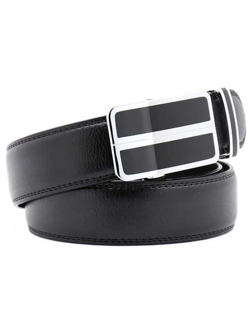 Men's Dress Belt Genuine Leather Automatic Buckle Ratchet Belt, Adjustable Exact Fit Belt