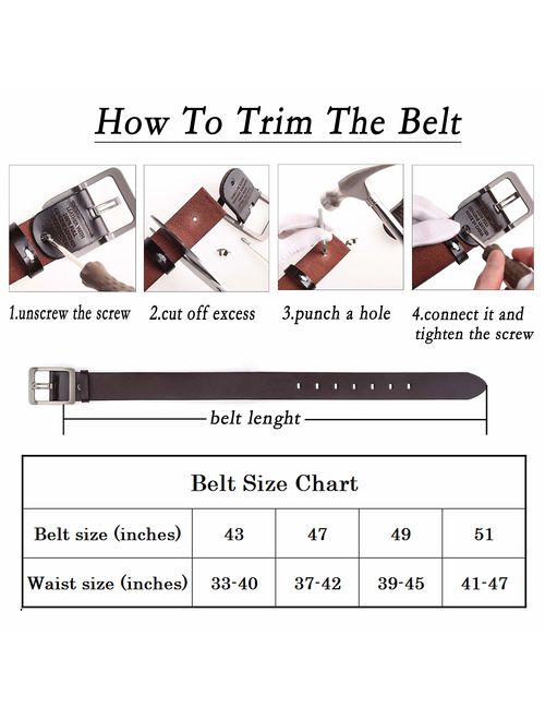 Men's Belt, OVEYNERSIN Genuine Leather Causal Dress Belt for Men with Classic Single Prong Buckle lenght