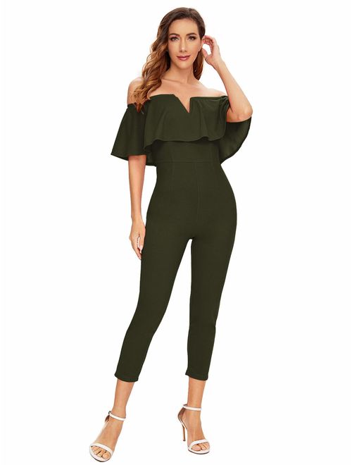 Verdusa Women's Elegant Off Shoulder Ruffle High Waist Long Jumpsuit