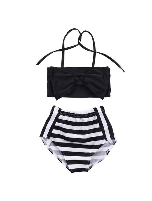 2-7Year Baby Kids Girls Bikini Set Swimwear Striped Swimming Bathing Suit Swimsuit