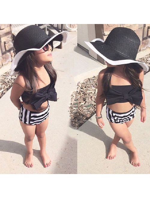 2-7Year Baby Kids Girls Bikini Set Swimwear Striped Swimming Bathing Suit Swimsuit