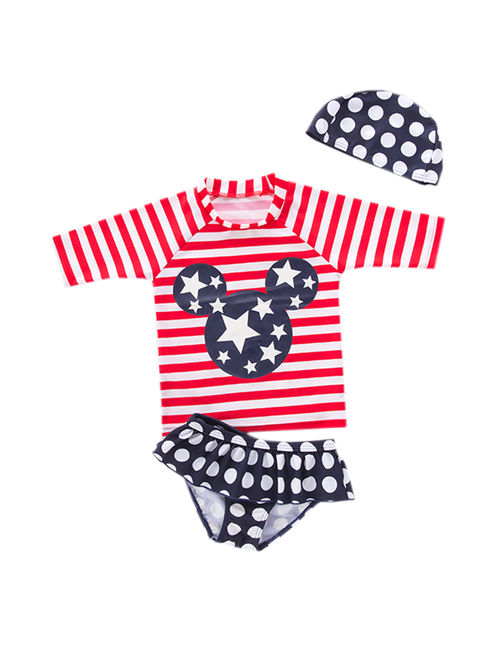 Styles I Love Kid Girls Chic Rash Guard Swimsuit Pool Party Swim Wear Beach Bathing Suit (American Flag Mouse 3pcs, 130/5-6 Years)