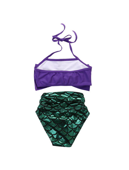 2Pcs Children Toddler Girls Kids Mermaid Bikini Set Swimmable Swimming Princess Costume Swimsuit