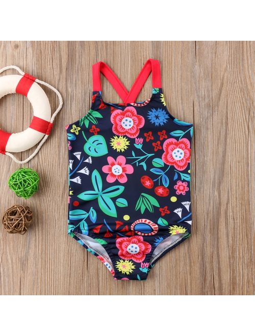 Toddler Kids Baby Girls Flower Swimsuit Swimwear Bathing Swimming Costume