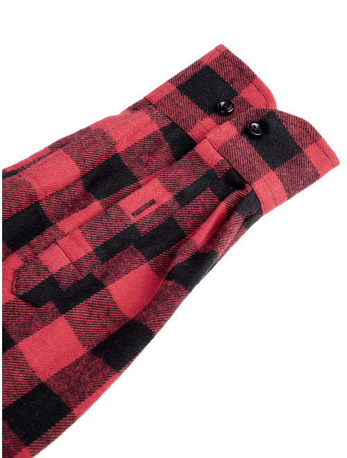 LELINTA Men's Long Sleeve Plaid Shirt Flannel Plaid Shirt Mens Casual Button-down Shirts Workshirt Red Black Blue
