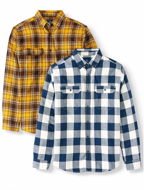 George Men's and Big and Tall Long Sleeve Flannel Shirt 2 Pack, up to size 3XLT
