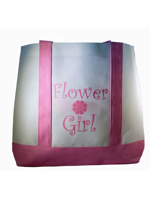 Flower Girl Tote Bag White with Pink Straps Large Wedding Flower Girl Gifts