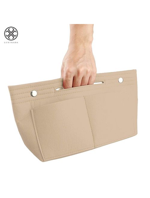 Luxtrada Felt Purse Handbag Organizer Insert Multi pocket Storage Tote Shaper Liner Bag (Beige)