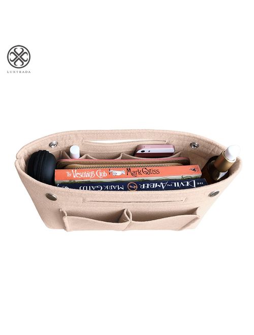 Luxtrada Felt Purse Handbag Organizer Insert Multi pocket Storage Tote Shaper Liner Bag (Beige)