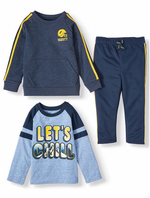 Garanimals Long Sleeve Raglan Graphic Shirt, Long Sleeve French Terry Taped Shirt, & Taped Jogger Pant, 3pc Outfit Set (Toddler Boys)
