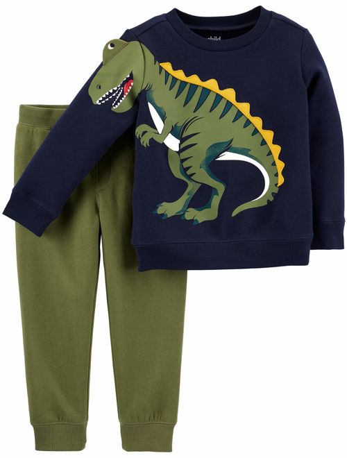 Child of Mine by Carter's Toddler Boys Long Sleeve Dinosaur Pullover Sweatshirt & Jogger Pant, 2 pc Outfit Set